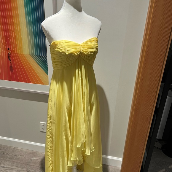Yellow chiffon high low formal strapless dress - Picture 2 of 5